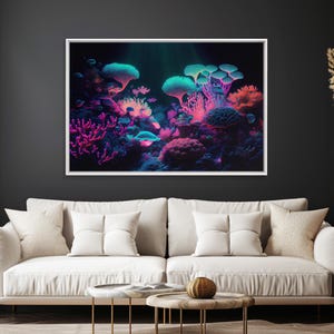 Coral Reef art, synthwave aesthetic ocean art, framed canvas art, framed wall art canvas print image 17