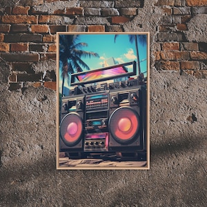 Vintage Boombox Canvas Print, 80s Vaporwave Aesthetic Wall Art, Boombox Print, cd boombox art, Music Studio Art, Studio Decor image 1