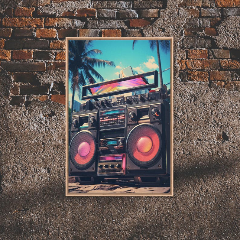 Vintage Boombox Canvas Print, 80s Vaporwave Aesthetic Wall Art, Boombox Print, cd boombox art, Music Studio Art, Studio Decor image 1