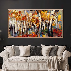 Large Birch Trees Canvas Print Boho Wall Decor Autumn Birch Forest Landscape Art Silver Birch Trees Wall Decor Abstract Wall Art Fall