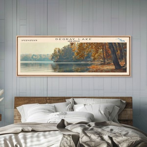 DeGray Lake Arkansas Framed Canvas Print, Lake House Decor, Panoramic Wall Art, Travel Poster, Modern Lake Painting, Nature Art