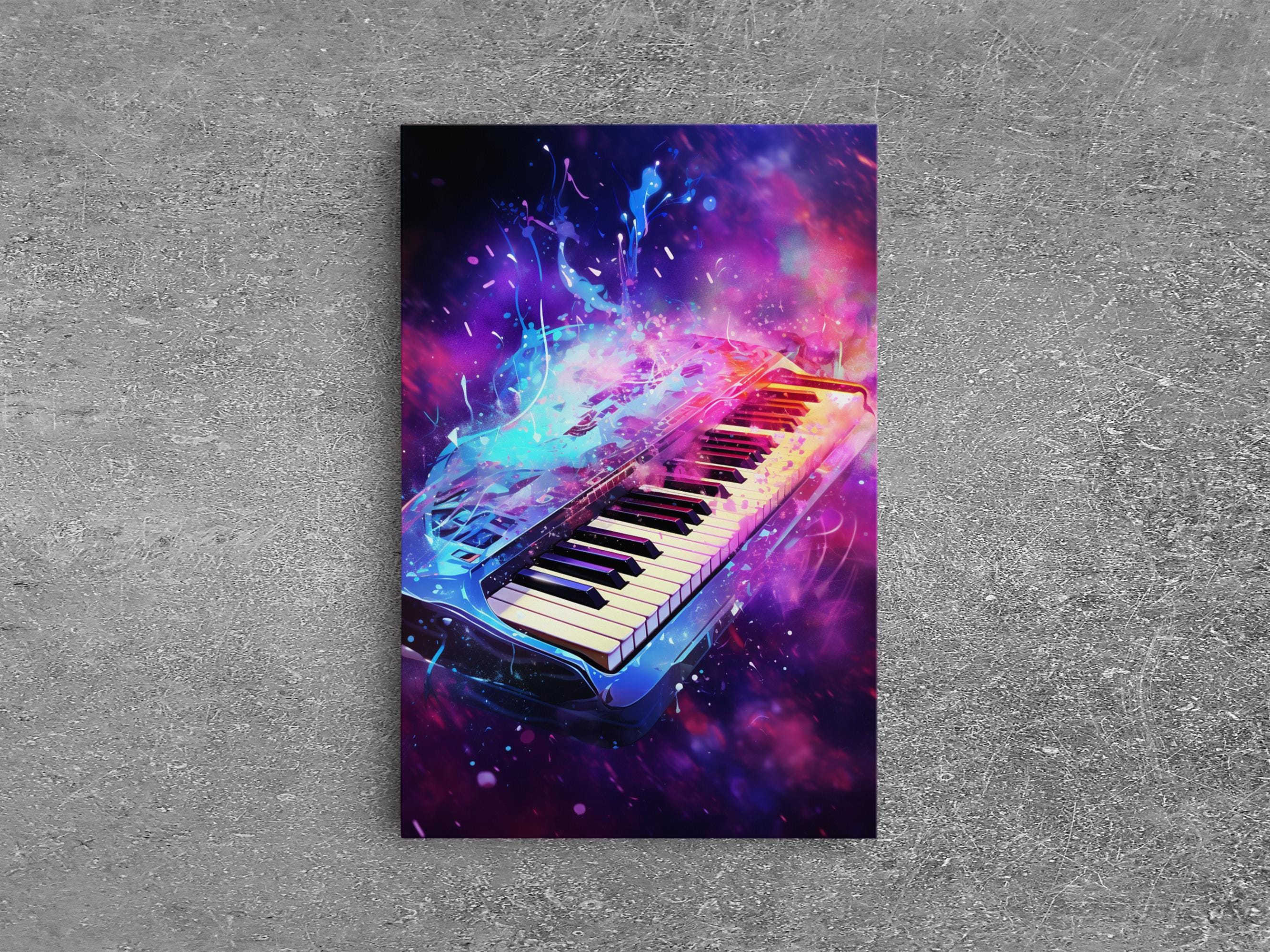 Cosmic Keyboard, Galaxy Music Art Framed Canvas Print, Electric