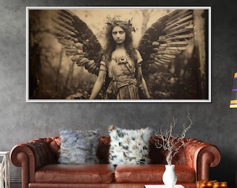 Tintype Photo Of An Angel, Angel Art, Angel Painting, Framed Canvas Print, Guardian Angel, Angel Art Print, Angel Wings, Religious Art