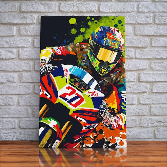 Pop Art Moto Racer, Motorcycle Art, WPAP Style, Framed Canvas