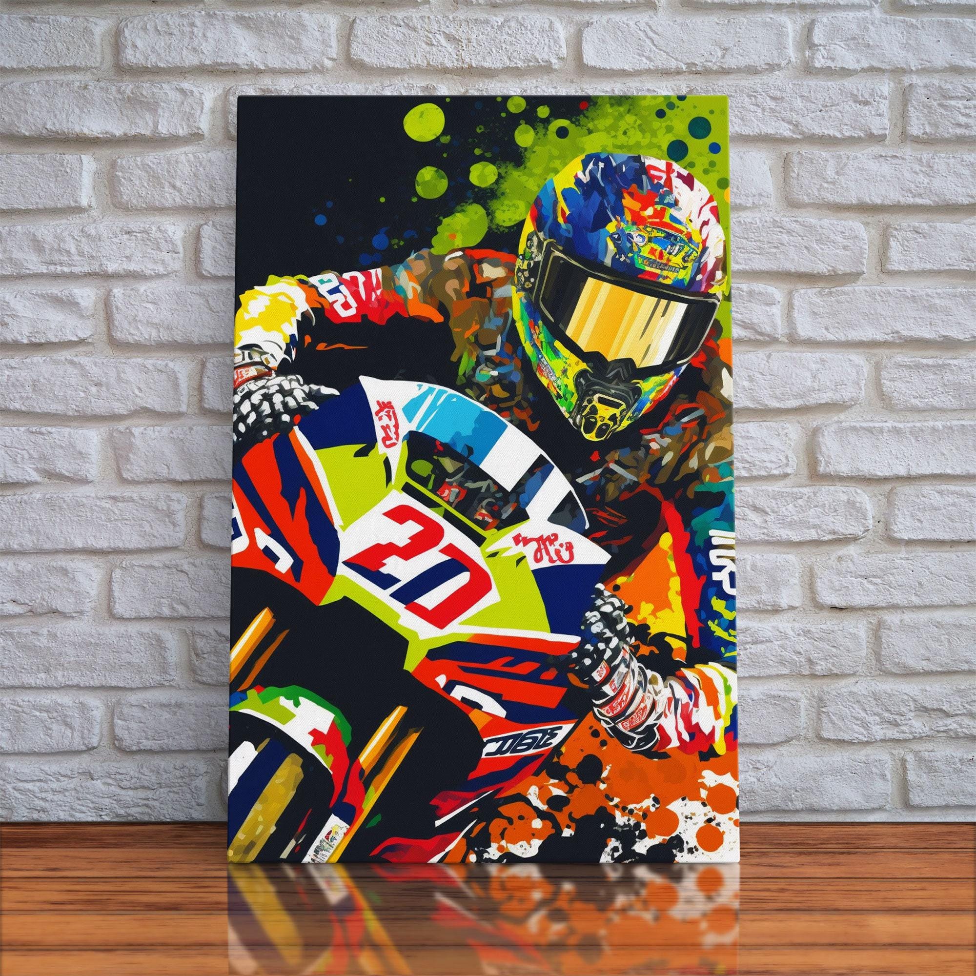 Pop Art Moto Racer, Motorcycle Art, WPAP Style, Framed Canvas