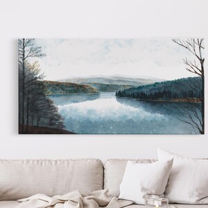Art du lac bleu | Impression sur toile encadrée | Tableau Blue Lake | Décoration Lake House | Peinture de paysage de chambre d'amis | Tableau sur le lac Détroit image 20