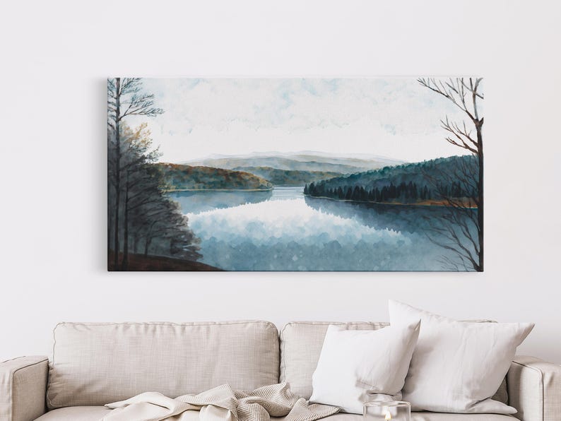 Art du lac bleu | Impression sur toile encadrée | Tableau Blue Lake | Décoration Lake House | Peinture de paysage de chambre d'amis | Tableau sur le lac Détroit image 20