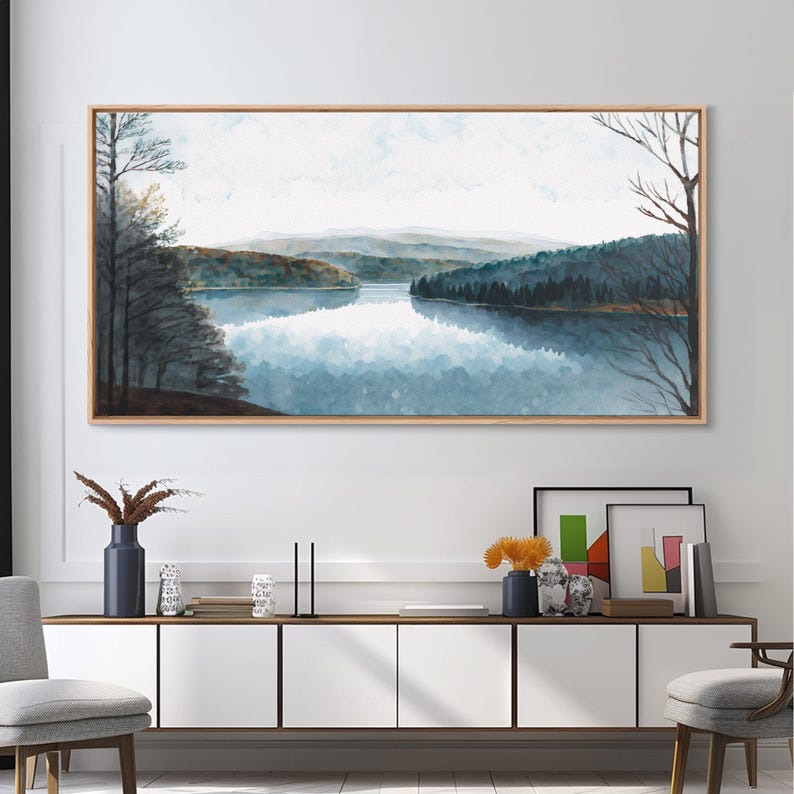 Art du lac bleu | Impression sur toile encadrée | Tableau Blue Lake | Décoration Lake House | Peinture de paysage de chambre d'amis | Tableau sur le lac Détroit image 19