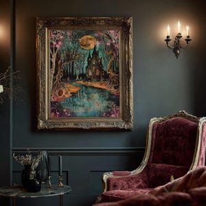 Haunted Castle by the Lake Framed Canvas Print, Halloween Wall Art, Spooky Art, Home Decor, Living Room Decor, Gothic Artwork, Creepy Castle image 17