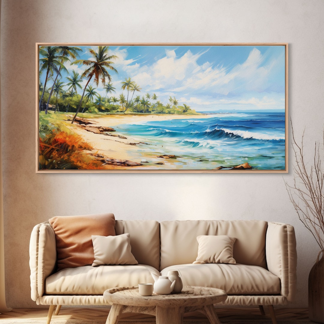 Palm Tree Beach Print, Beach Art, Framed Canvas Art, Original Beach