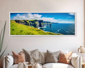 Panorámica de los Acantilados de Moher, Irlanda. Arte mural extragrande. Impresión panorámica. Fotografía de paisaje. Arte paisajístico.