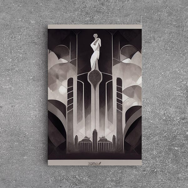 Black And White Art Print, Art Deco Architecture, Framed Canvas Print, Ready To Hang Framed Wall Art, Living Room Wall Hanging