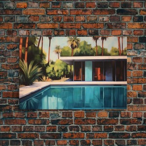 The Pool House, Mid Century Modern Decor, Framed Wall Art, Architectural Print, Retro Art, Swimming Pool Art, Framed Painting image 1
