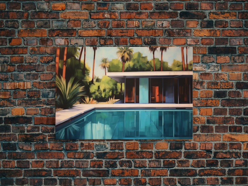 The Pool House, Mid Century Modern Decor, Framed Wall Art, Architectural Print, Retro Art, Swimming Pool Art, Framed Painting image 1