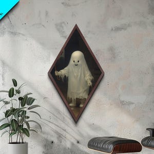 Cute Ghost Painting, Ghost In The Rain, Vintage Canvas, Art Canvas Print, Dark Academia, Haunting Ghost, Cute Halloween Decor