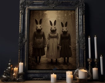 The Bunny Cult, Occult Decor, Witchcraft Art, Framed Canvas Print, Halloween Wall Art, Dark Academia, Creepy Photography, Found Footage Art