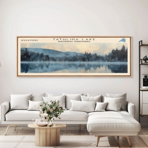 Tathlina Lake Panoramic Wall Art, Framed Canvas Print, Lake House Decor, Travel Poster, Scenic Landscape, Bedroom Decor, Nature Art