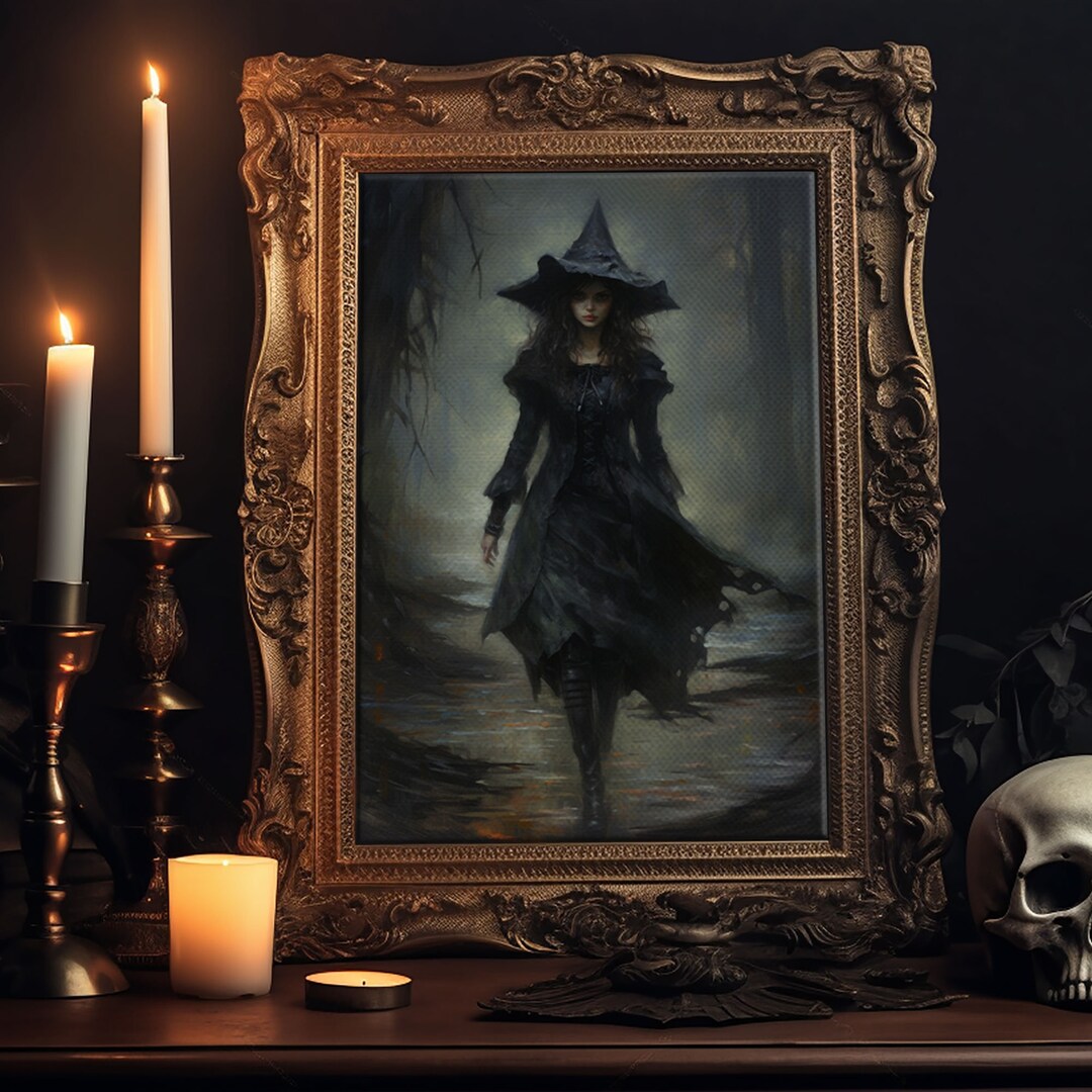 The Witch, Witch Decor, Halloween Witch, Framed Canvas, Retro Hallowen Wall Art, Halloween