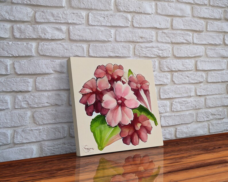 Bergenia Flower, Watercolor Flower Art, Floral Art, Gifts for Her, framed canvas print, wall art image 4