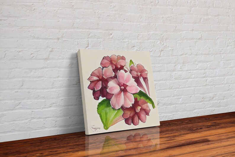 Bergenia Flower, Watercolor Flower Art, Floral Art, Gifts for Her, framed canvas print, wall art image 6