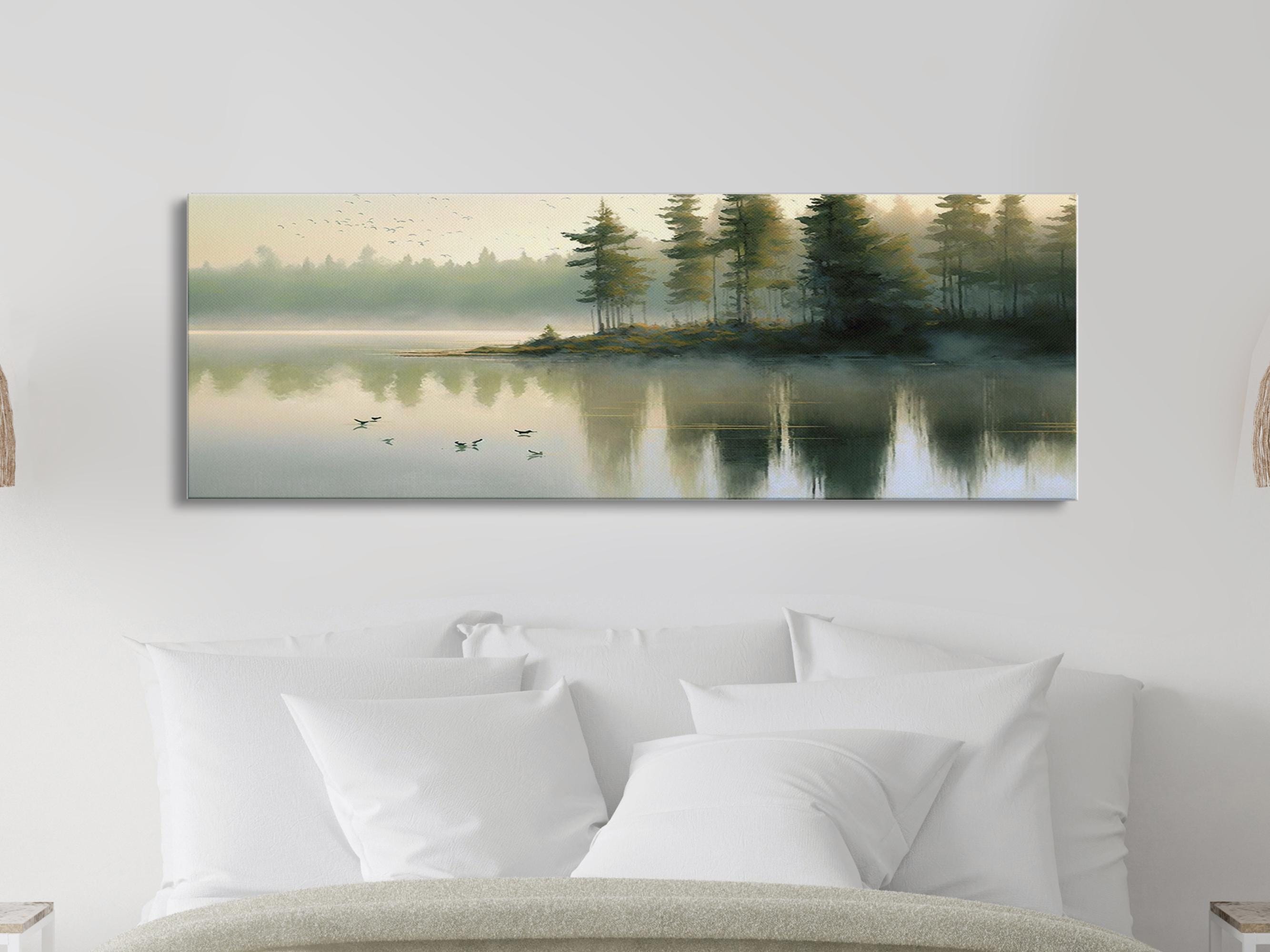 DECORSMANTRA Panoramic Autumn Forest and Lake Landscape Canvas Painting for Home Living Room Office Décor|Nature Scenery for Wall Decoration|Wall Art for Modern Home|DM729, Size:16x26 Inch