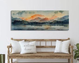 Watercolor painting of a forest fire, canvas print, landscape art, cool living room art, depressing art, Extra large panoramic wall decor