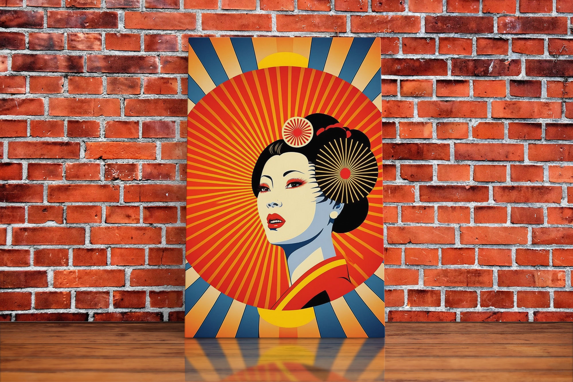 Portrait of a Geisha, Pop Art Style, Art Deco Sunburst