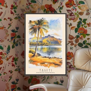 Tahiti, French Polynesia Watercolor Print, Vacation Gift, Wall Art, Vacation Wall Art, Vacatation, Beach Decor, Beach Or Lakehouse Art