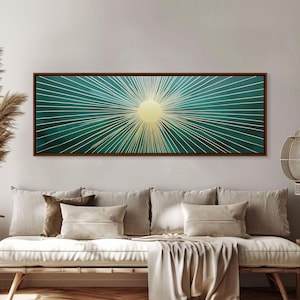 Boho Sunburst Canvas Print, Retro Vibes, Eclectic Wall Art, Large and Wide Horizontal Panoramic Framed Canvas, Minimalist Above Bed Decor