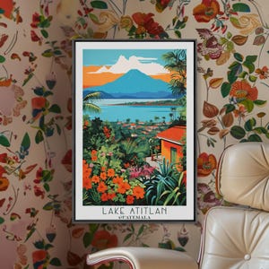 Lake Atitlan Guatemala Travel Poster Print, Framed Canvas Print, Guatemala original Travel Art, Framed Art, Wall Hanging, Home Decor