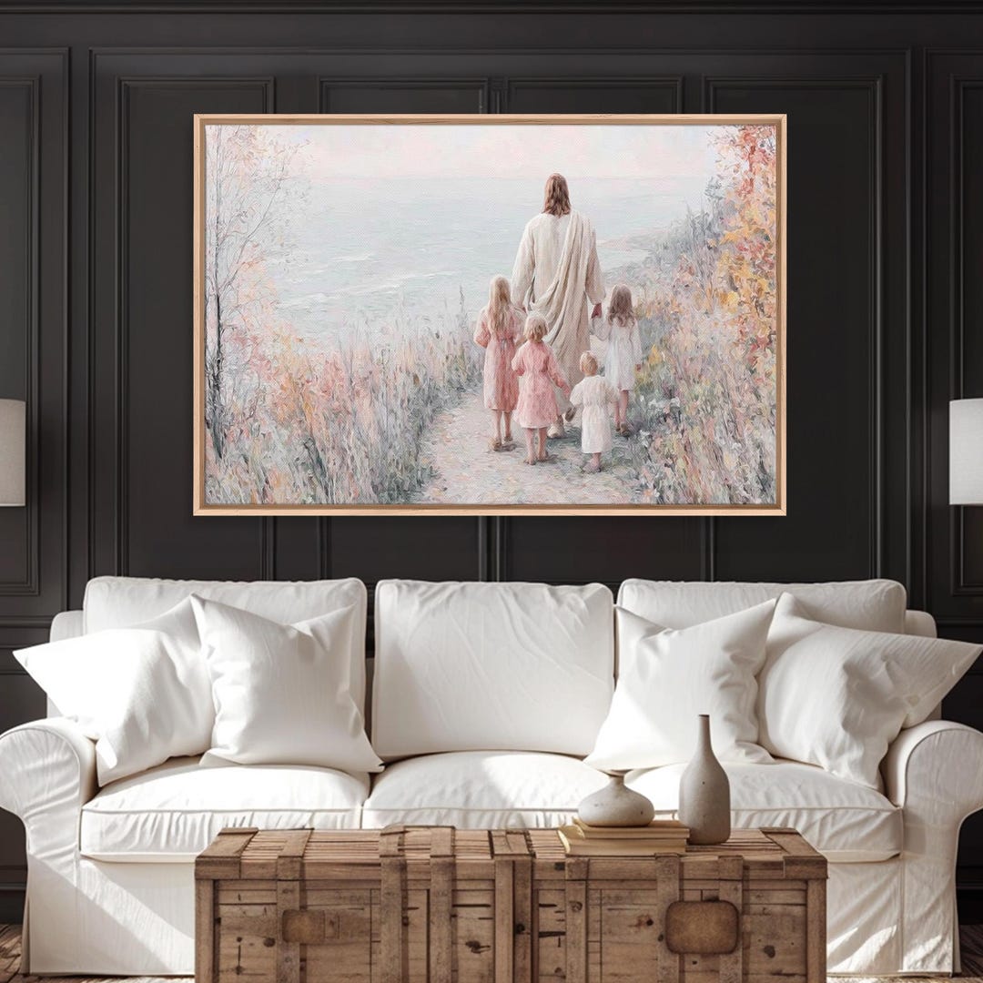 Walking in His Light, Framed Canvas Print, Christian Art Prints, Jesus ...
