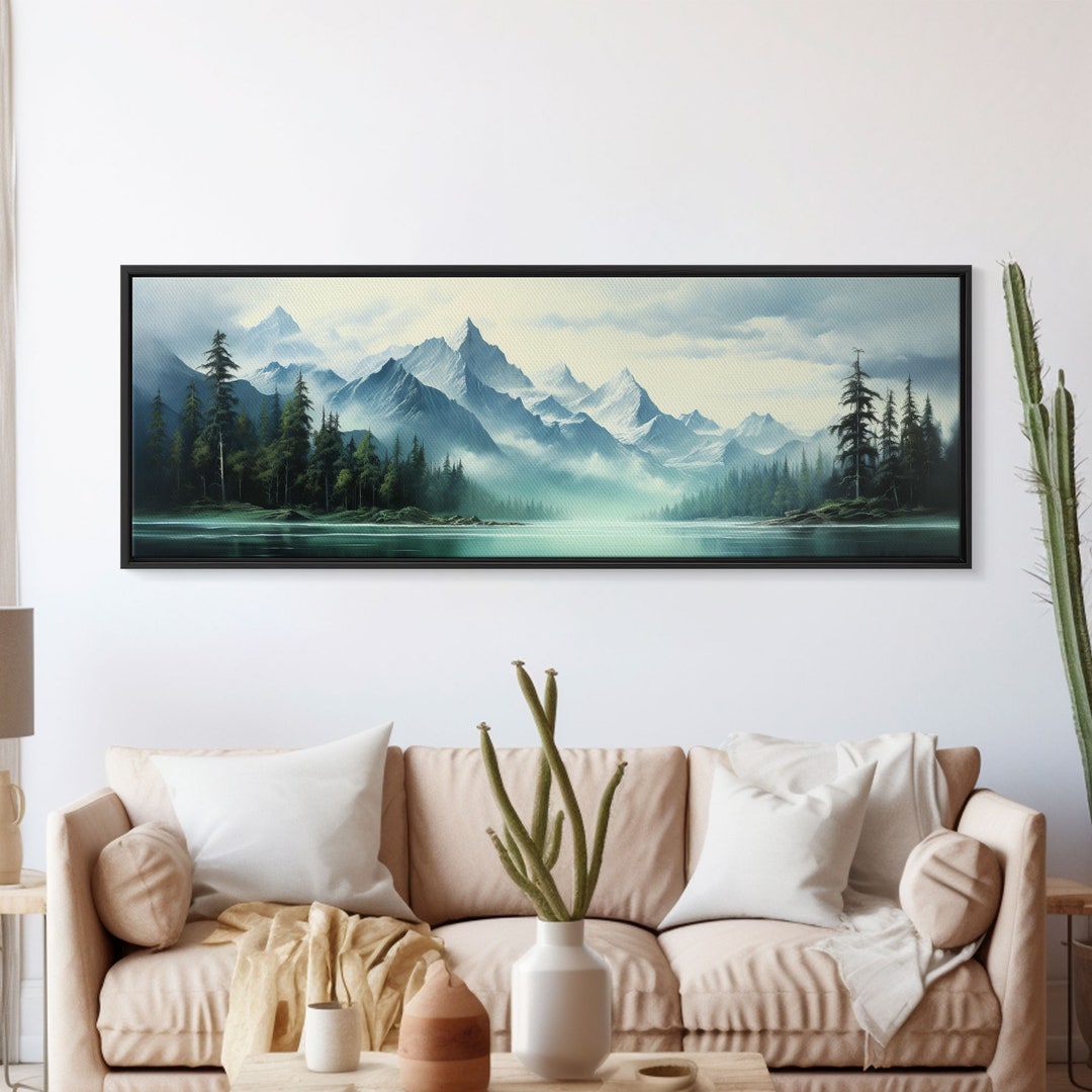 Mountain Lake Wall Art, Oil Landscape Painting on Canvas - Large ...