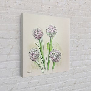 allium roseum, Watercolor Flower Art, Floral Art, Gifts for Her, framed canvas print, wall art image 5