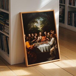 Last Supper Wall Art, Framed Canvas Print, Christmas Decor, Christian Decor, Oil Painting Of The Last Supper