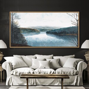 Art du lac bleu | Impression sur toile encadrée | Tableau Blue Lake | Décoration Lake House | Peinture de paysage de chambre d'amis | Tableau sur le lac Détroit image 18