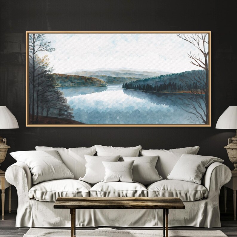 Art du lac bleu | Impression sur toile encadrée | Tableau Blue Lake | Décoration Lake House | Peinture de paysage de chambre d'amis | Tableau sur le lac Détroit image 18