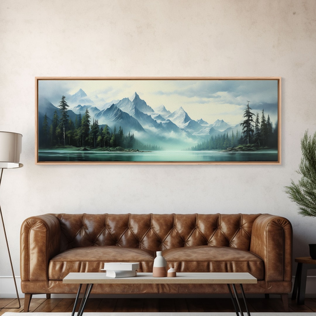 Mountain Lake Wall Art Oil Landscape Painting on Canvas Etsy