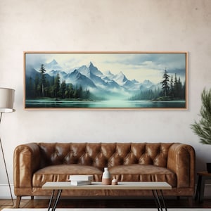 Mountain Lake Wall Art, Oil Landscape Painting On Canvas - Large Gallery Wrapped Canvas Wall Art Prints With/Without Floating Frames