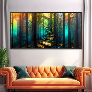 Fantasy wall art, canvas print, magical forest, fantasy landscape art, ready to hang wall art, bioluminescent glowing fantasy wall decor