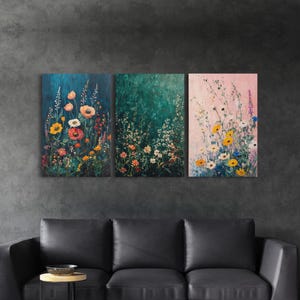 Wildflower Field 3 Piece Triptych Wall Art, Framed Canvas Print ...