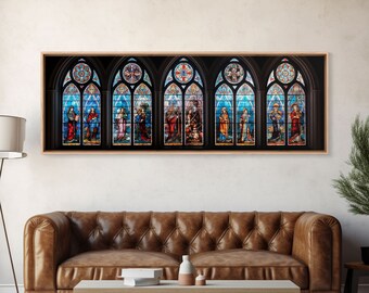 Stained Glass Windows Canvas Print, Stained Glass Painting On Canvas, Church Stained Glass Windows Fine Art Print