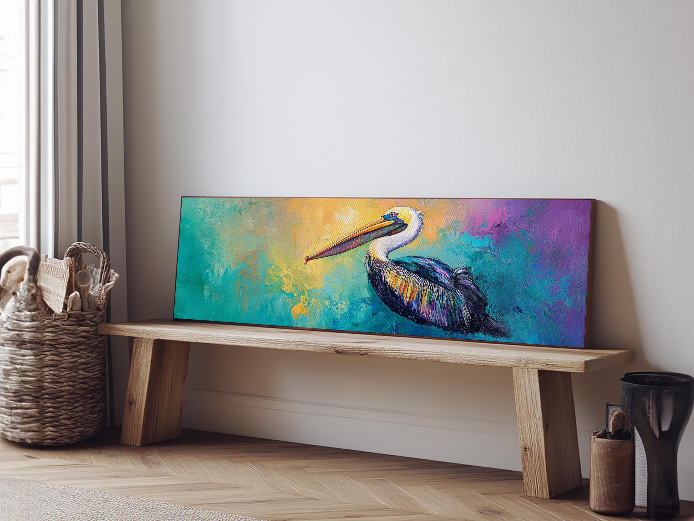 Pelican Abstract Framed Canvas Print Coastal Bird Wall Art, Vibrant ...