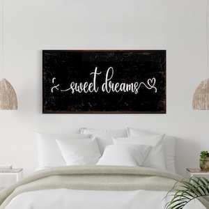 Above Bed sweet dreams sign, bedroom wall decor, canvas print,  master bedroom decor, canvas framed sign, bedroom wall art, master bedroom