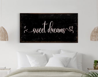 Above Bed sweet dreams sign, bedroom wall decor, canvas print,  master bedroom decor, canvas framed sign, bedroom wall art, master bedroom