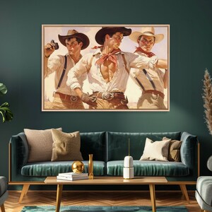 Wild West Cowboy Art, Framed Canvas Print, Cowboy Art Print, Western Art Print, Western Cowboy Gift, Retro Cowboy Decor, Western Cowboy