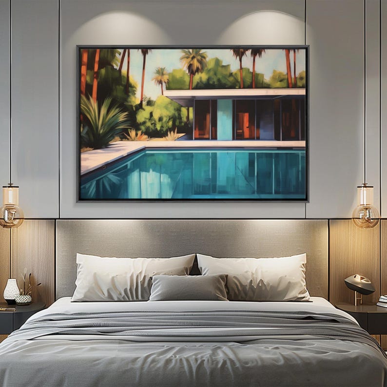 The Pool House, Mid Century Modern Decor, Framed Wall Art, Architectural Print, Retro Art, Swimming Pool Art, Framed Painting image 16