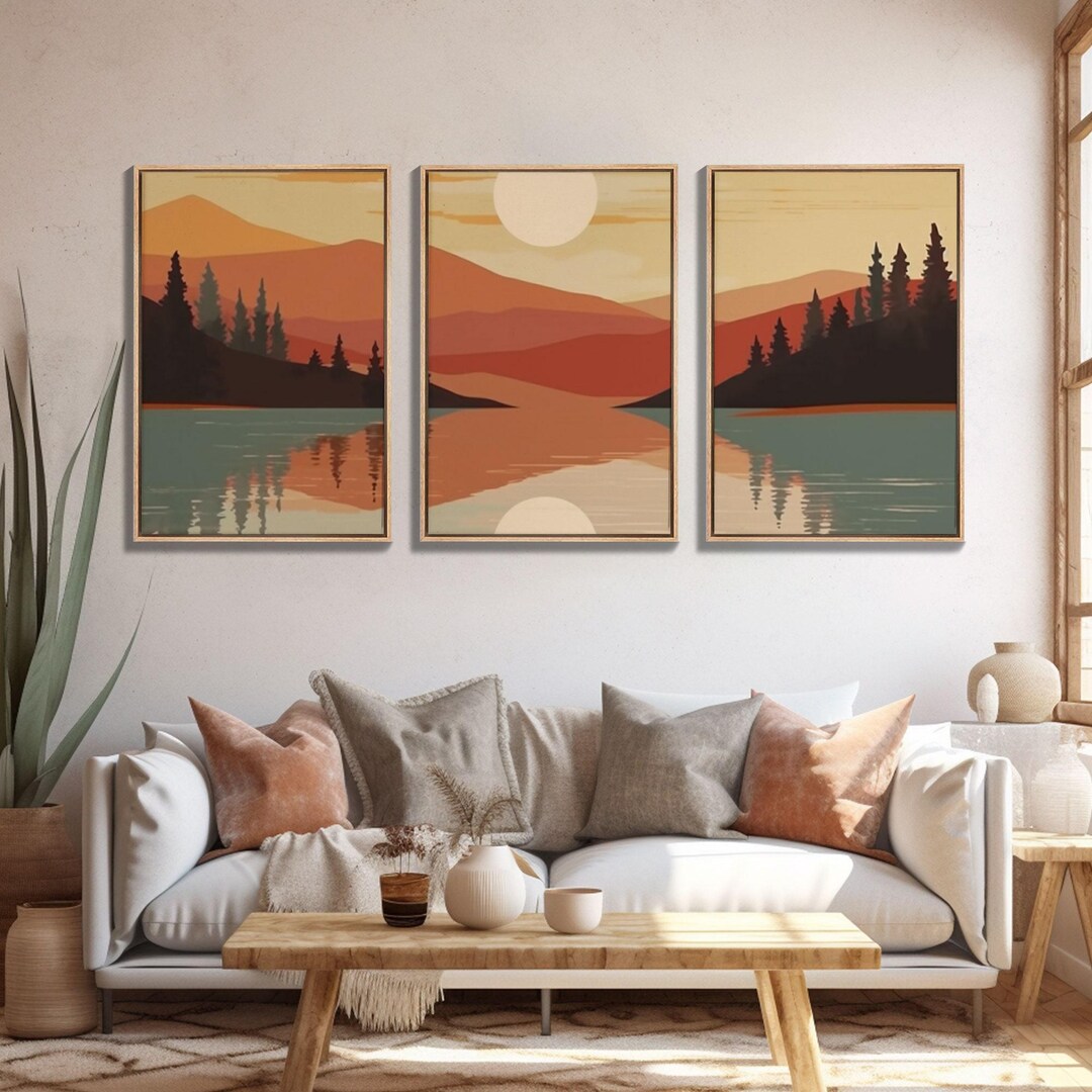ウォール26 wall26 キャンバスアート 3点セット Sunrise Framed Canvas Wall Art Set of 3 Sunset Forest Landscape Abstract