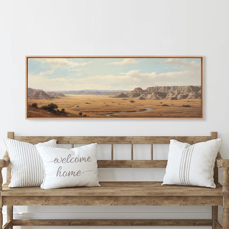 Panoramic Watercolor of Badlands National Park, North Dakota Wall Art, Landscape Painting Travel Art image 20