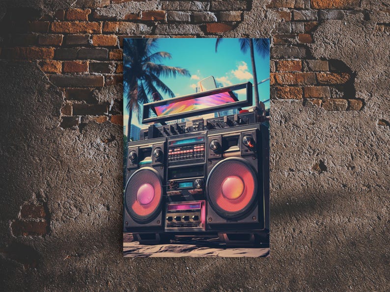 Vintage Boombox Canvas Print, 80s Vaporwave Aesthetic Wall Art, Boombox Print, cd boombox art, Music Studio Art, Studio Decor image 18