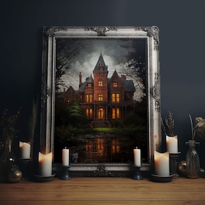 The Haunted House, Framed Canvas Art, Painting Of Haunted Victorian Mansion, Dark Academia, Halloween Decorations, Halloween Art